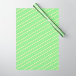 [ Thumbnail: Light Green & Pale Goldenrod Colored Lined Pattern Wrapping Paper ]