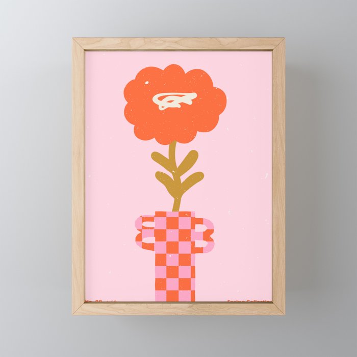 Abstract modern flower and checkerboard vase. Groovy vibes and retro style Framed Mini Art Print