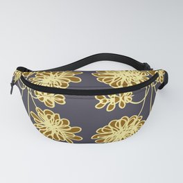Navy And Gold Doodle Flowers Pattern Fanny Pack