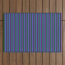 [ Thumbnail: Green, Purple & Royal Blue Colored Lines Pattern Outdoor Rug ]