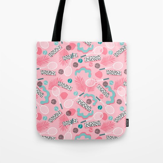 Playa' - memphis retro neon throwback 1980s tennis pattern squiggle pop art sport full court action Tote Bag