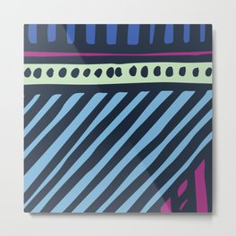 Mid-Century Modern Abstract Pattern In Blue & Pastel Mint Metal Print | Bluemid Century, Dec02, Stripedabstract, Graphicdesign, Trendyblueabstract, Modernabstract, Mintmid Century 