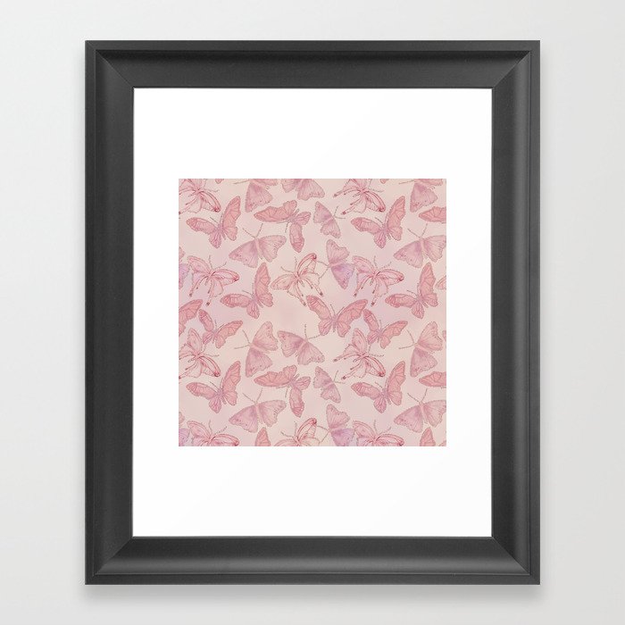 Butterfly Pattern soft pink pastel Framed Art Print