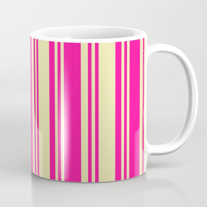 Deep Pink and Pale Goldenrod Colored Lines/Stripes Pattern Coffee Mug