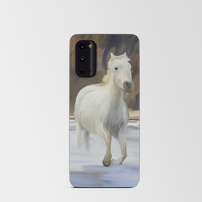 white horse running in water, digital painting Android Card Case