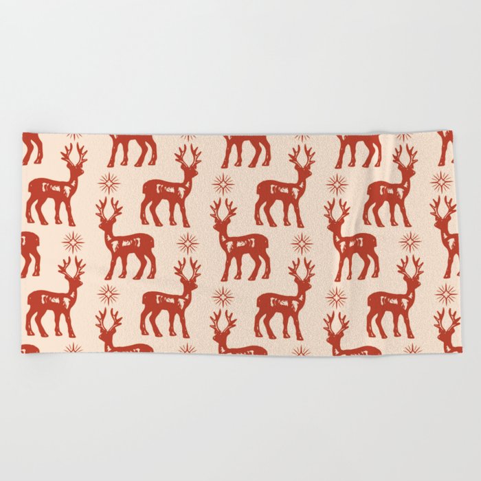 Christmas Reindeer Pattern Beach Towel