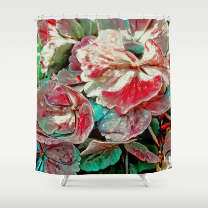 Hydrangeas painted photo - turquoise crimson gray olive Shower Curtain