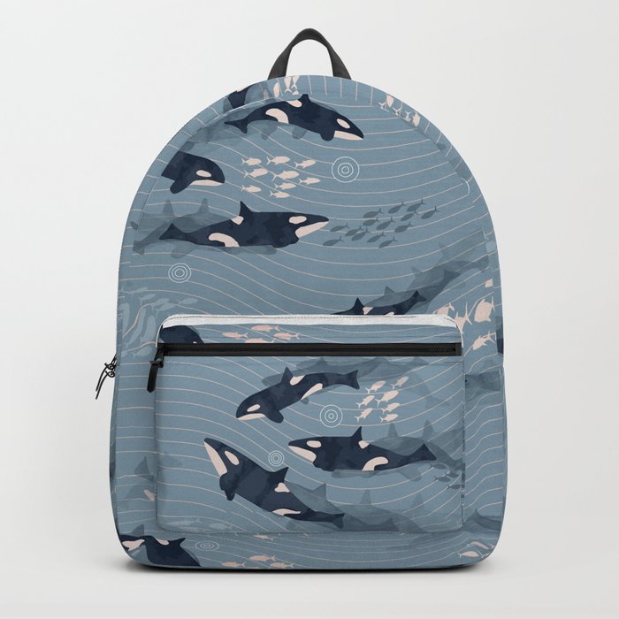 Orca in Motion / blue-gray ocean pattern Backpack