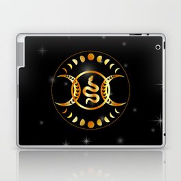 Mystic snake gold mandala with triple goddess and moon phases Laptop Skin