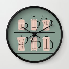 Volturno & French Press Coffee #6 opaque aqua & vintage pink Wall Clock