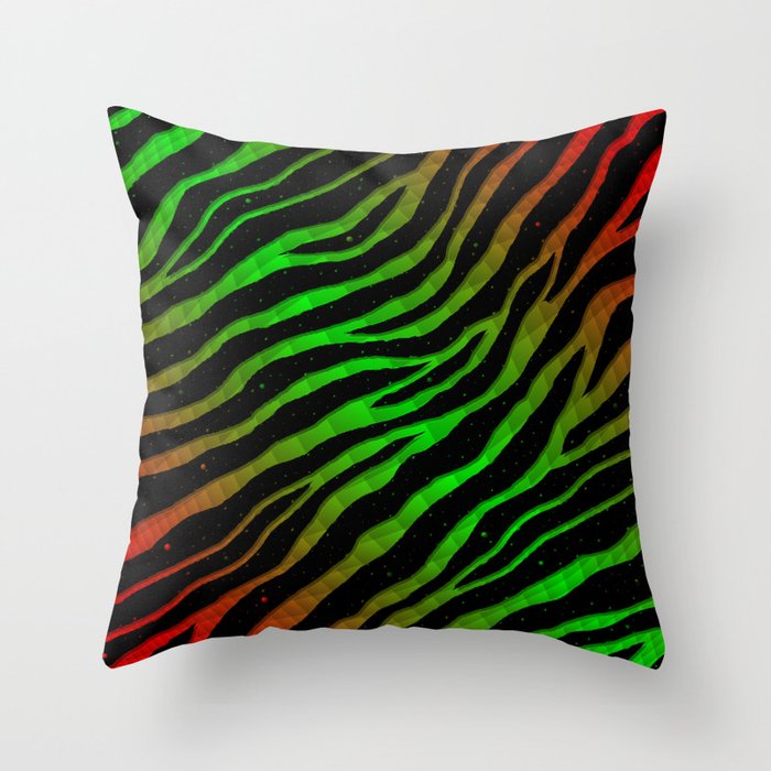 Ripped SpaceTime Stripes - Red/Green Throw Pillow