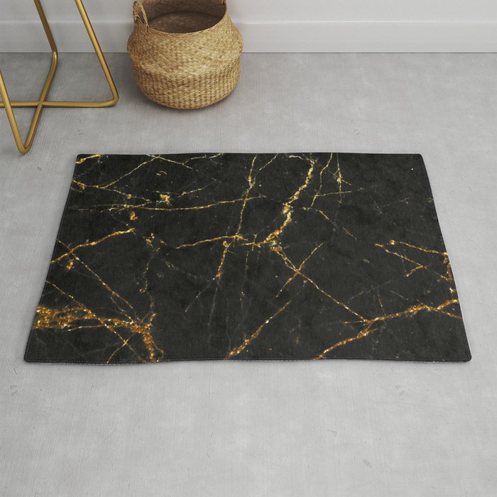 Gold Glitter and Black marble Rug