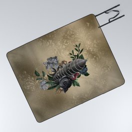 Awesome steampunk design with airship and flowers Picnic Blanket