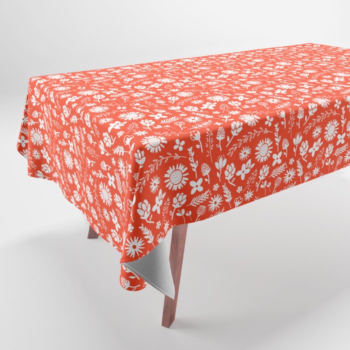 Orange Sunny Summer Blooming Flowers Tablecloth