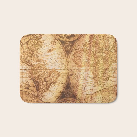 Antique World Map on Wood Bath Mat