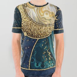 Celestial Starry Emerald Gold Cosmos All Over Graphic Tee