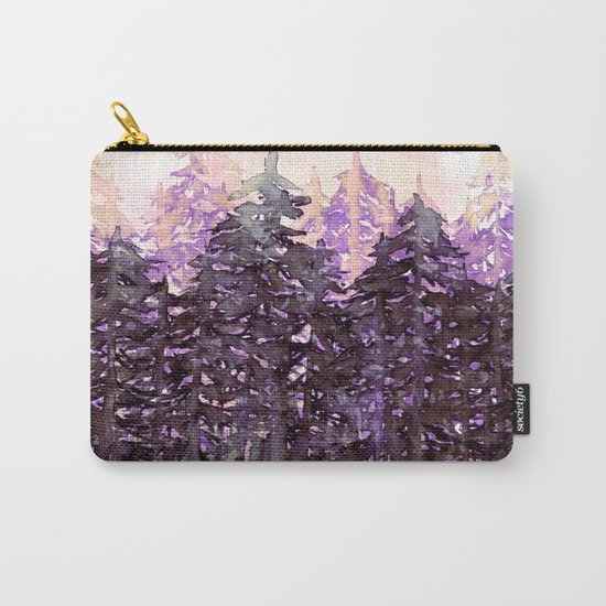 NORTHWEST VIBES Colorful Watercolor Painting Forest Trees Violet Green Modern Nature Art West Coast Carry-All Pouch