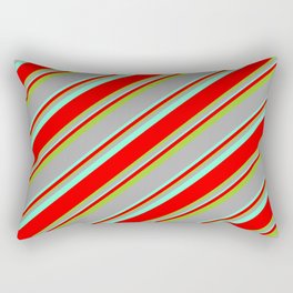 [ Thumbnail: Dark Gray, Aquamarine, Red & Green Colored Lines Pattern Rectangular Pillow ]
