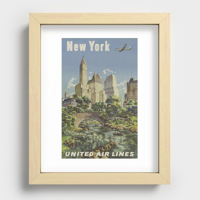 New York, United Airlines - Vintage Travel Poster Recessed Framed Print
