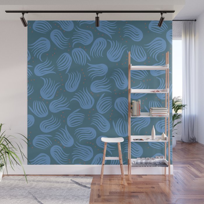 Wavy Plants - Bright Blue Wall Mural