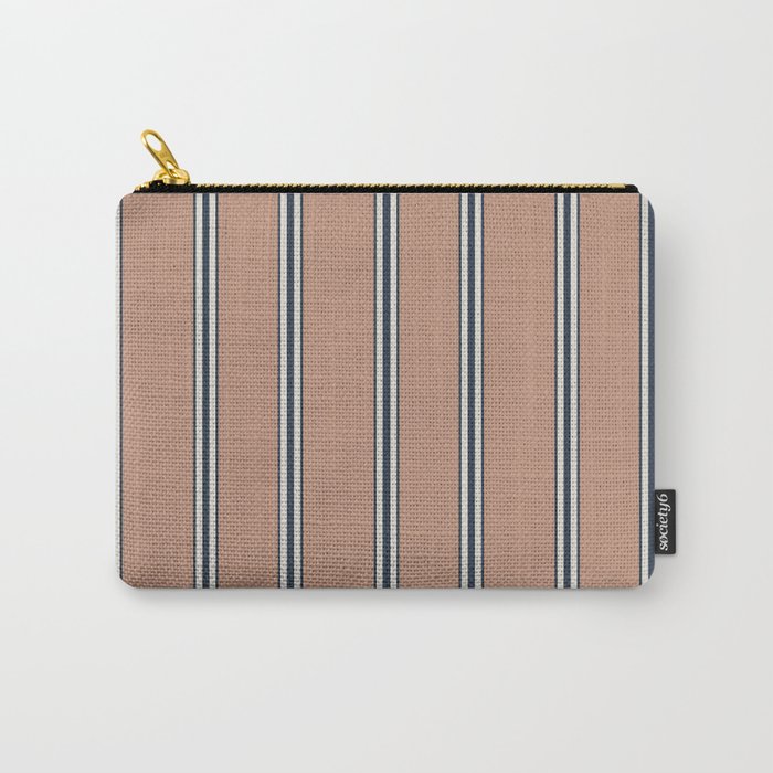 Stripes - Rose Tan, Naval and Alabaster White Carry-All Pouch