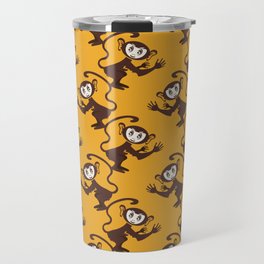 Cute Cartoon Monkey Pattern on Orange Travel Mug