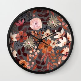 Kaitlyn Watercolor Floral No. 2 Wall Clock | Moody, Wallart, Gray, Dark, Watercolor, Handpainted, Boho, Pattern, Modernart, Watercolorbotanical 