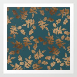 Copper And Emerald Exotic Leaves Art Print