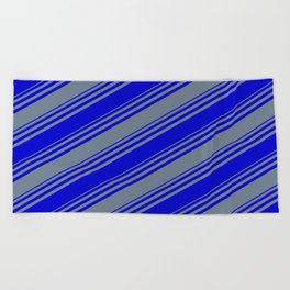 [ Thumbnail: Blue & Slate Gray Colored Stripes Pattern Beach Towel ]