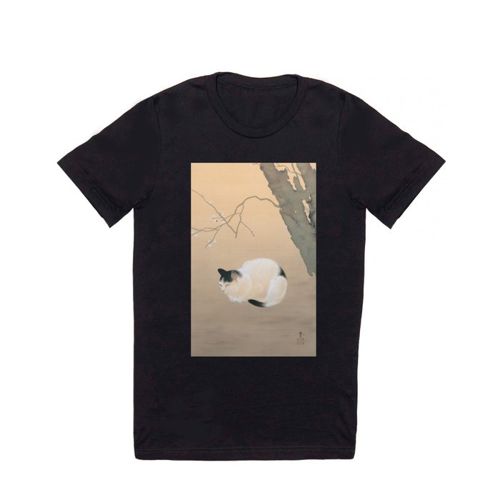 Cat and Plum Blossoms Japanese Painting T Shirt