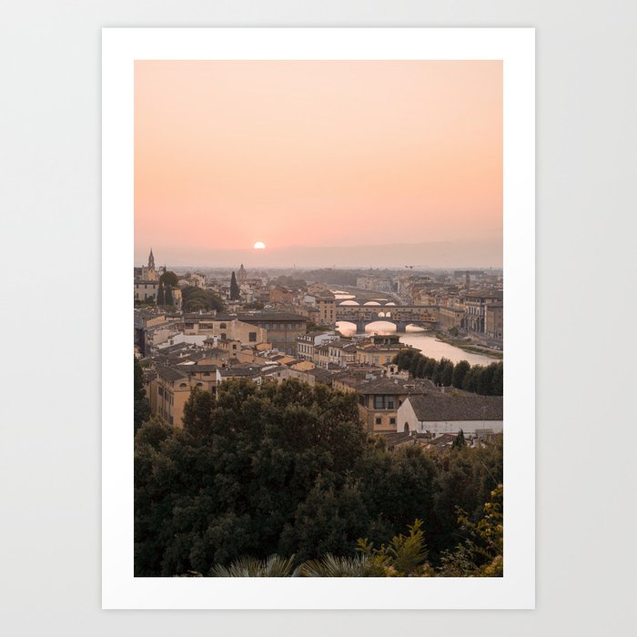 Florence City View | Sunset in Toscane Art Print | Pastel Color Travel Photography in Italy Art Print