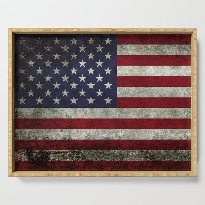 American Flag Old Glory In Dark Worn Grunge Serving Tray By