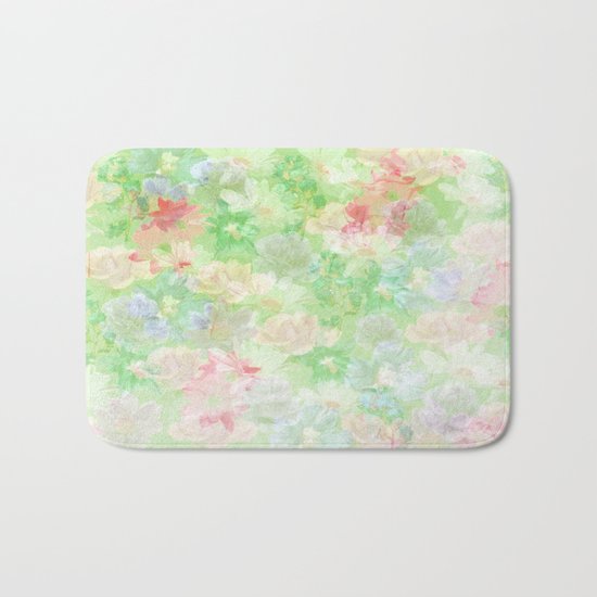 Mint Green Spring Floral Abstract Bath Mat