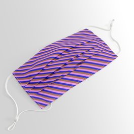 [ Thumbnail: Blue, Sienna & Violet Colored Pattern of Stripes Face Mask ]