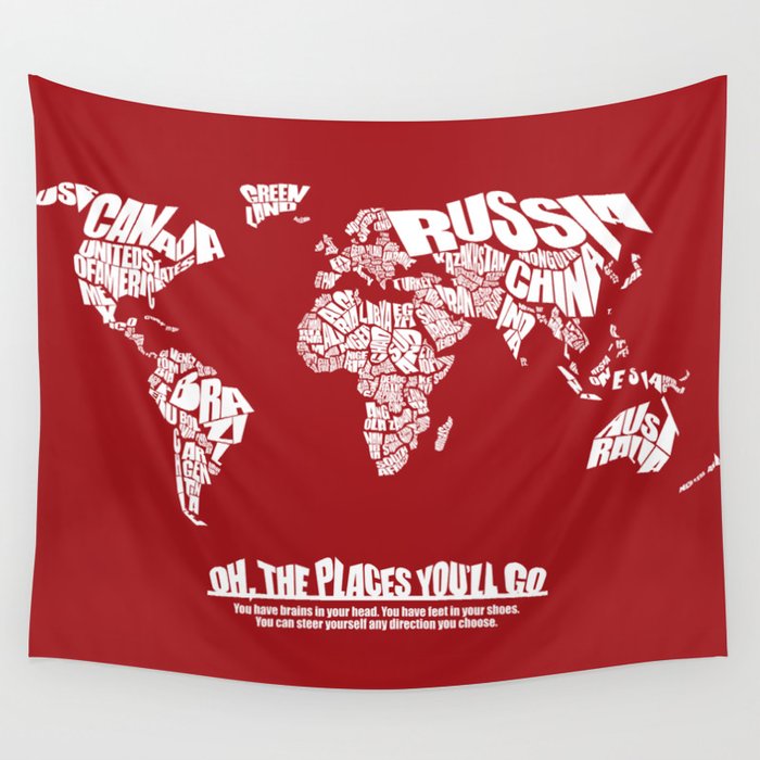 Oh The Places You ll Go World Word Map with Dr. Seuss Quote Wall Tapestry