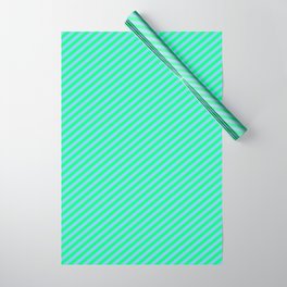 [ Thumbnail: Light Sky Blue and Green Colored Stripes Pattern Wrapping Paper ]