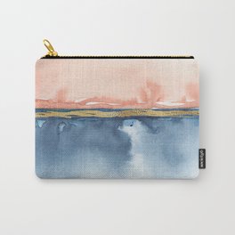 Indigo Blue, Gold And Blush Peach Pink Abstract Watercolor Art Carry-All Pouch