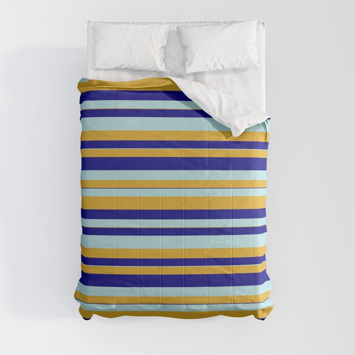 Powder Blue, Goldenrod, and Blue Colored Striped Pattern Comforter
