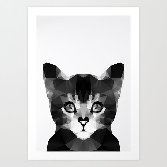 Black Geo Cat Art Print