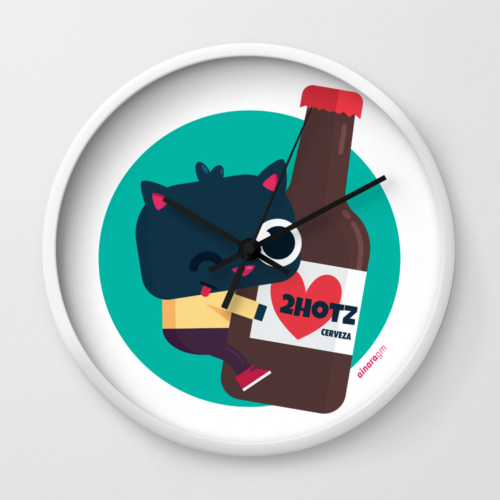 Cat And Beer Wall Clock By Ainaragm Society6