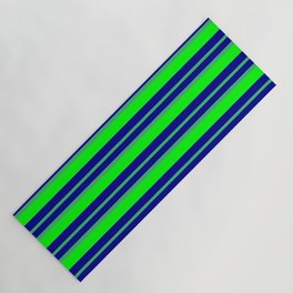 [ Thumbnail: Dark Blue, Sea Green & Lime Colored Lined/Striped Pattern Yoga Mat ]