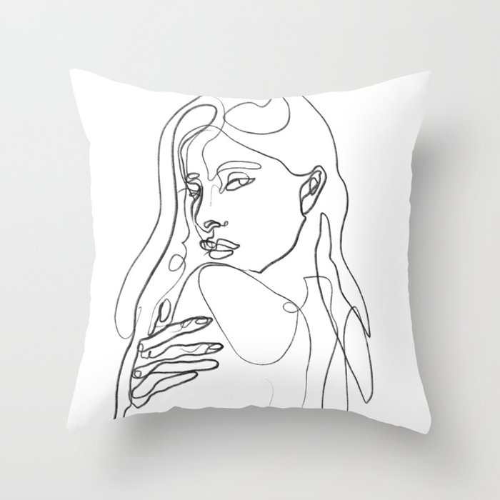 One Line Drawing Female Portrait Throw Pillow