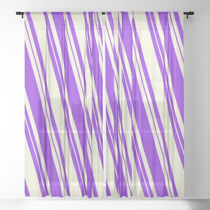 Beige and Purple Colored Lined Pattern Sheer Curtain