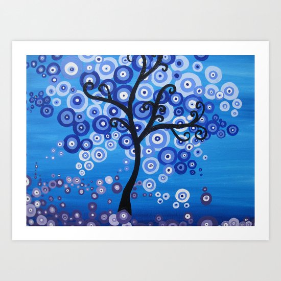 blue sea tree - shades of blue with bubble leaves Art Print