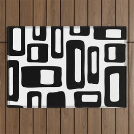Retro Mid Century Modern Abstract Pattern 336 Black and White Outdoor Rug
