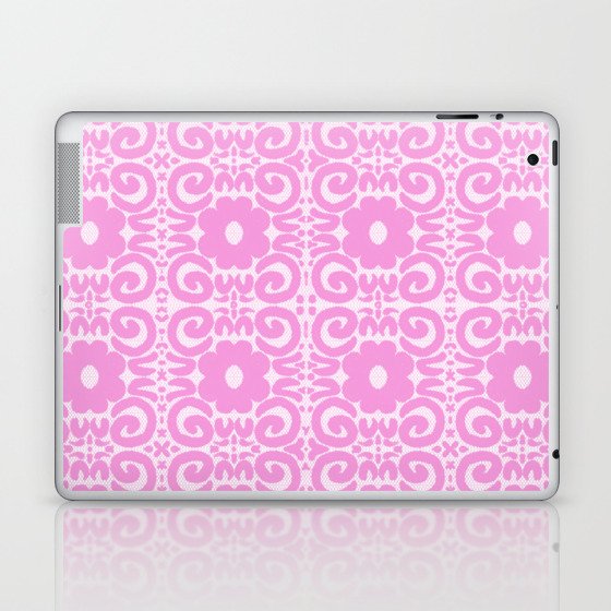 Spring Retro Daisy Lace Pink on White Laptop & iPad Skin