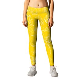 Yellow and White Toys Outline Pattern Leggings