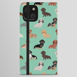 Dachshund dog breed pet pattern doxie coats dapple merle red black and tan iPhone Wallet Case