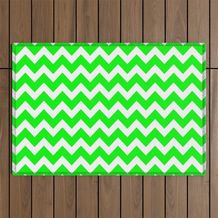 Lime and White Chevron Pattern Outdoor Rug