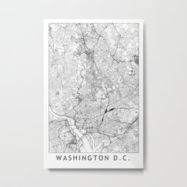 Washington D.C. White Map Metal Print | Design, Map, Line, Street, Washingtondc, Washington, Minimal, Illustration, Vector, Poster 